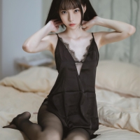 许岚LAN 黑色蕾丝睡衣2